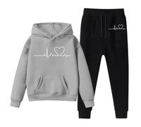 Ensemble Garcon Fille Sweat A Capuche Manches Longues Imprime Tendance Sportswear Tenue Décontractee Hoodie Pantalon Deux Pieces(Grey, 5-6 Years)