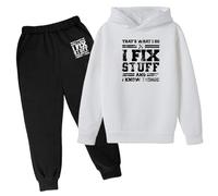 Ensemble Garçon pull à capuche et pull à capuche pour enfants, ensemble populaire imprimé sur sous-vêtements décontractés avec lettres imprimées, manches longues, automne et hiver (White, 5-6 Years)