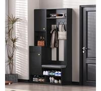 Ensemble garde-robe de couloir compacte avec armoire à chaussures et banc à chaussures, ensemble de garde-robe murale avec 4 crochets et compartiment de rangement ouvert pour couloir, chambre à