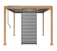 Ensemble GAYAB - Pergola bioclimatique 300x300xH240 cm avec 1 persienne - Aluminium et acier - Gris et imitation bois