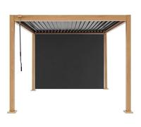 Ensemble GAYAB - Pergola bioclimatique 300x300xH240 cm avec 1 store - Aluminium et acier - Gris et imitation bois