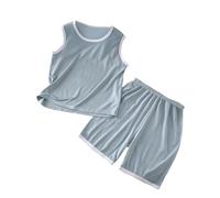 Ensemble Gilet et Short d'été pour Enfants, Pyjama Ample sans Manches pour garçons et Filles, col Rond, vêtements de Maison pour Enfants Ensemble Garçons Pantalon Et Haut (Light Gray, 13-14 Years)