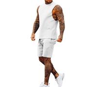 Ensemble gilet et short pour homme - 2 pièces - Col rond - Débardeur sans manches - Élastique - Cordon de serrage à la taille - Vêtements de sport respirants pour blanc - M