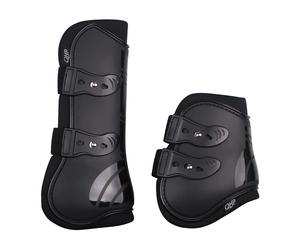 Ensemble guêtres antérieurs pour cheval et protège boulets Ouvertes QHP Noir Cob
