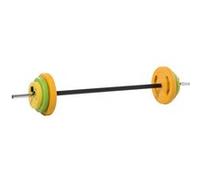 HOMCOM Ensemble haltères et barre 20 kg avec 6 haltères disques de 1,5 kg, 2,5 kg et 5 kg gym musculation orange vert et jaune