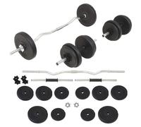 Ensemble Haltères Et Barre Curl 30 Kg Acier Ciment Noir Lot 1 Multicolore