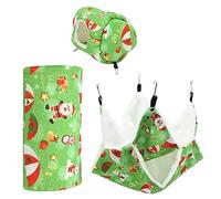 Ensemble Hamac Confortable pour Hamster, Nid en Coton et Tunnel 3 Pièces pour l'hiver - pour Les Planeurs à Sucre, Les écureuils et Les Cochons d'Inde (Green)