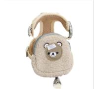 Ensemble harnais de sac à dos pour chien avec laisse - Laine d'agneau chaude - Motif ours de dessin animé - Harnais pour petit animal de compagnie (couleur crème, taille M)