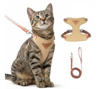 Ensemble Harnais et Laisse Anti évasion pour Chat, Harnais Chat reglabl, Confortable, idéal pour Promener Le à l'extérieur, Convient aux Chatons, Chats Moyens et Grands (Beige, M)