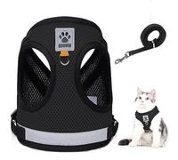 Ensemble harnais et laisse anti-fugue avec laisse, gilet et laisse réglables en maille souple réfléchissante pour chats et animaux de compagnie de petite et moyenne taille (noir, taille XS)