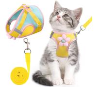 Ensemble harnais et laisse anti-fugue pour chat, harnais réglable en maille respirante avec bandes réfléchissantes et fleur pour chaton, chiot et lapin, jaune, taille S