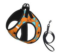 Ensemble Harnais et Laisse Anti-Traction pour Chien Atomic Shapes Turquoise sur Orange, Joli Gilet réfléchissant réglable pour Petits Chiens, Harnais en Maille Respirante pour Chiots, pour la Marche