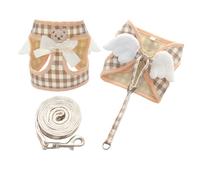 Ensemble harnais et laisse avec ailes d'ange, harnais d'été en maille respirante et réglable avec nœud et ailes d'ours pour chat, chiot et petit chien_S (grande grille kaki)