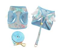 Ensemble harnais et laisse avec ailes d'ange pour petit chien, gilet d'été en maille respirante et réglable avec nœud et ailes d'ours pour chat, chiot et petit chien_S (fleur bleue)