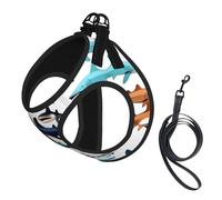 Ensemble harnais et laisse en maille douce imprimé requins pour animal domestique, chiot, chat, gilet rembourré confortable sans traction
