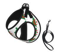 Ensemble Harnais et Laisse en Maille Douce imprimée Drapeau algérien pour Chien, Chiot ou Chat. Gilet rembourré Confortable et Anti-Traction.