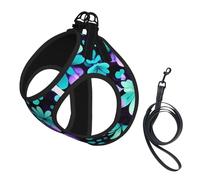 Ensemble harnais et laisse en maille douce pour chien, chiot, chat, motif fleurs violettes et bleu sarcelle