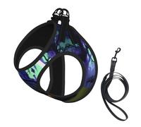 Ensemble harnais et laisse en maille douce pour chien, chiot et chat, motif mansion hantée, noir, gilet rembourré sans traction