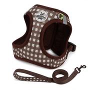 Ensemble harnais et laisse en maille souple réfléchissante pour chien et chat de petite taille, pour la marche en plein air, la course à pied (marron, taille L)