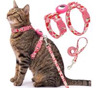 Ensemble harnais et laisse pour chat anti-fugue réglable en nylon fraise | Marche et voyage, utilisation en plein air, petits et grands chats, comprend un support pour laisse