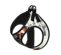 Ensemble harnais et laisse pour chat et petit chien avec motif teckel parisien, réglable, réfléchissant et anti-fugue avec doublure en maille douce et respirante
