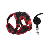 Ensemble harnais et laisse pour chat pour promenade, gilet réfléchissant anti-fuite pour chats et petits chiens, maille d'air douce réglable avec design réducteur de pression, XL, rouge et noir