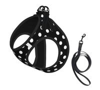 Ensemble harnais et laisse pour chien avec imprimé à pois noirs et blancs, réglable, respirant, doux, en maille avec bande réfléchissante