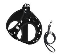Ensemble harnais et laisse pour chien avec imprimé à pois noirs et blancs, réglable, respirant, doux, en maille avec bande réfléchissante
