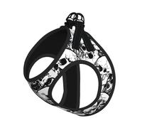 Ensemble harnais et laisse pour chien avec motif crânes noirs et blancs, respirant, réglable et anti-fugue pour chats et chiens