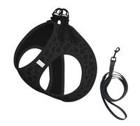 Ensemble harnais et laisse pour chien avec motif léopard noir, réglable, respirant, doux, en maille avec bande réfléchissante
