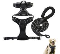 Ensemble harnais et laisse pour chien de grande taille, harnais rembourré doux réglable en forme de Y, poignée de contrôle facile pour l'entraînement ou la marche (noir, M)