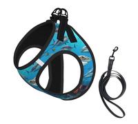 Ensemble harnais et laisse pour chien et chat avec motif dauphins, tortue de mer, requin, pieuvre, récif corail, harnais réfléchissant réglable pour petits chiens et chats