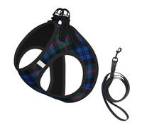 Ensemble harnais et laisse pour chien et chat imprimé tartan écossais bleu et vert, gilet respirant et réglable anti-fugue