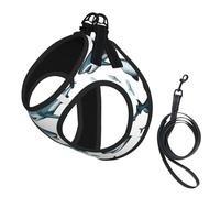 Ensemble harnais et laisse pour chien et chat Motif requin avec différents gestes imprimés, harnais réfléchissant réglable pour petits chiens et chats