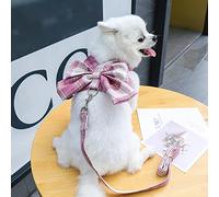 Ensemble harnais et laisse pour chien - Harnais à carreaux avec nœud papillon pour chiot et chat, gilet réglable, corde de traction respirante pour garçon et fille de petit animal (harnais rose foncé