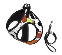 Ensemble harnais et laisse pour chien imprimé balle de sport, gilet respirant réglable anti-fugue pour chiens, chats