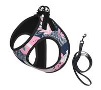 Ensemble harnais et laisse pour chien imprimé flamant rose et feuilles, réglable, respirant, doux, en maille avec bande réfléchissante
