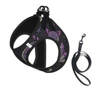 Ensemble harnais et laisse pour chien imprimé gothique violet et noir, respirant, réglable, anti-fugue pour chats et chiens