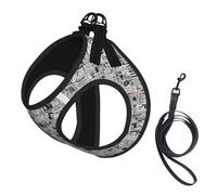 Ensemble harnais et laisse pour chien Imprimé journal HD Réglable, respirant et doux, en maille avec bande réfléchissante