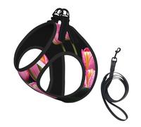 Ensemble harnais et laisse pour chien imprimé rose et tulipes - Gilet réfléchissant et réglable pour chiens de petite, moyenne et grande taille