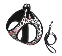 Ensemble harnais et laisse pour chien - Motif léopard - Réfléchissant et réglable - Pour chiens de petite, moyenne et grande taille - Rose