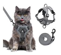 Ensemble harnais et laisse pour grands chats pour la marche, gilet réglable anti-fuite, maille réfléchissante respirante avec 4 boucles pour grands chats