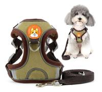 Ensemble Harnais et Laisse pour Petit Chien Anti Traction Réglable Réfléchissant Chiot Harnais Veste en Daim Souple Anti- Marron S