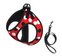 Ensemble harnais et laisse pour petit chien, gilet souple réglable avec sangles réfléchissantes à 360° pour chats et chiots Rouge à pois blancs
