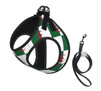 Ensemble harnais et laisse pour petit chien, gilet souple réglable avec sangles réfléchissantes à 360° pour chat et chiot Motif drapeau de l'Algérie