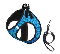 Ensemble harnais et laisse pour petit chien, gilet souple réglable avec sangles réfléchissantes à 360° pour chats et chiots Motif écailles de poisson Bleu