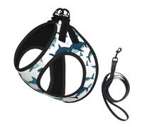 Ensemble harnais et laisse réfléchissant réglable pour chats, chiens et petits animaux de compagnie, motif requin avec différents gestes imprimés, gilet de marche en maille douce et respirante avec