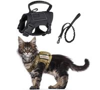 Ensemble harnais et laisse tactique pour chat - Harnais anti-fugue réglable pour promener le petit chien avec patchs, rembourrage en maille douce et poignée en caoutchouc pour un contrôle facile (noir