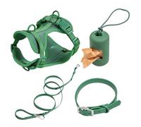 Ensemble harnais pour chien - Harnais et ensemble anti-traction pour chiens de taille moyenne - Gilet en dentelle réglable robuste avec boucles légères pour chiots avec support pour sac à déjections