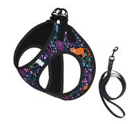 Ensemble harnais réglable imprimé chat pour chats et chiens, gilet en maille douce et respirante avec design réfléchissant, laisse anti-fuite pour petits animaux de compagnie, promenade et dressage